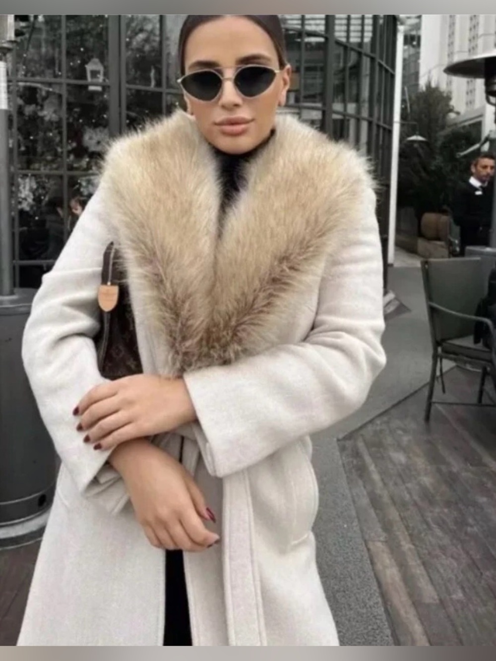 ZARA NEW WOMEN FAUX FUR WOOL BLEND LAPEL COLLAR
COAT